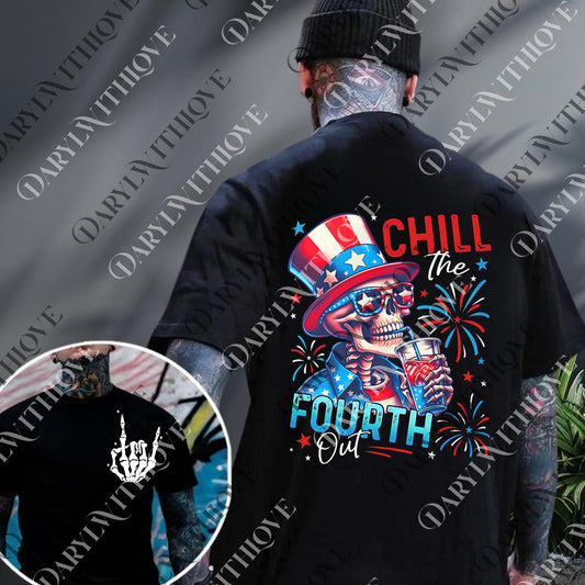 Chill The Fourth Out png, 4th Of July Skeleton png, 4th Of July png, Funny Fourth Of July Gift, Patriotic USA png, American Flag png