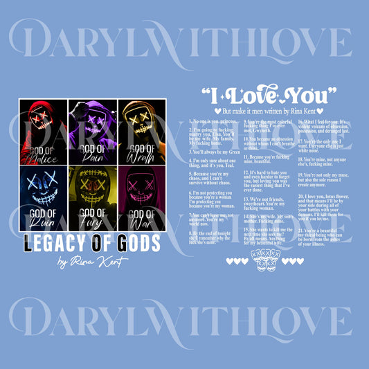 Legacy of Gods I Love You Book Quotes 2 Sides png, Legacy of Gods Heathens png, Dark Romance, Bookish png