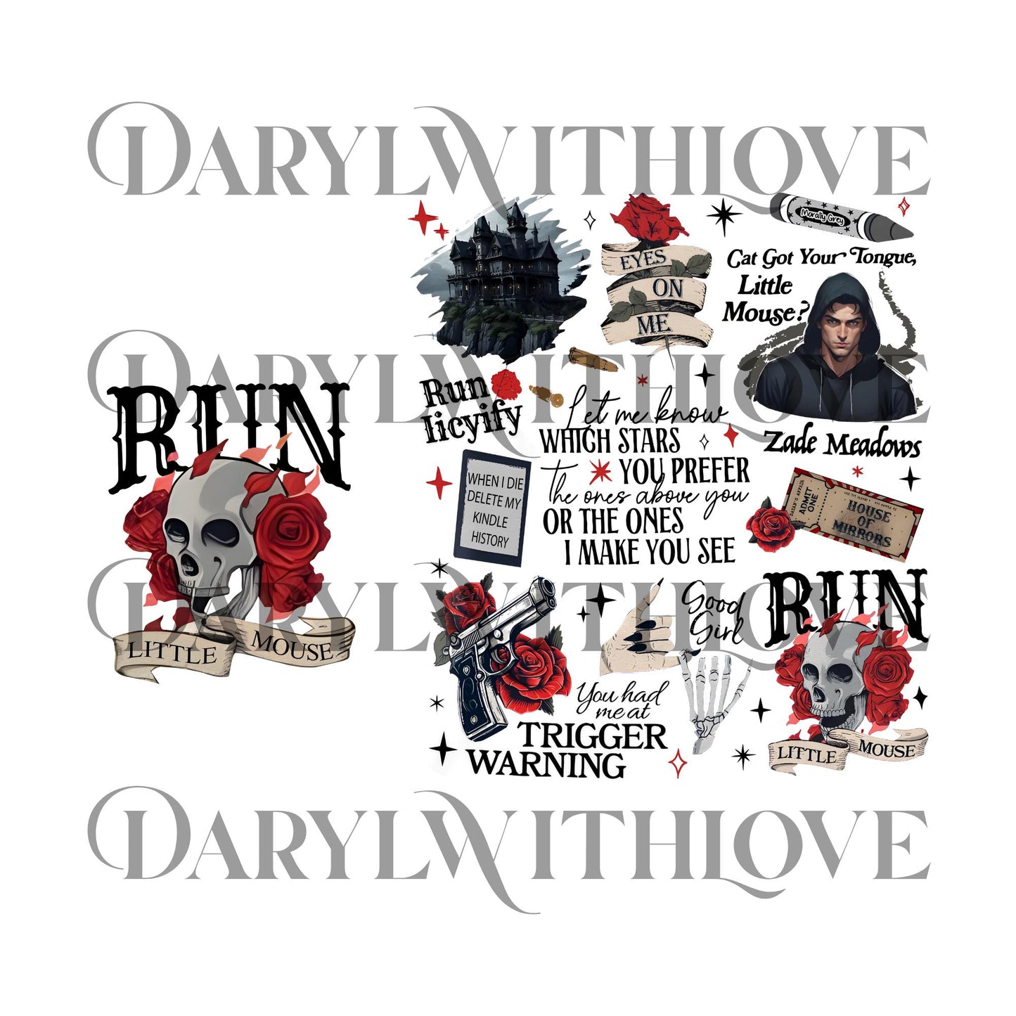 Run Little Mouse png, Haunting Adeline png, Dark Romance png, Women's Book Lover png, Rose Skeleton digital file