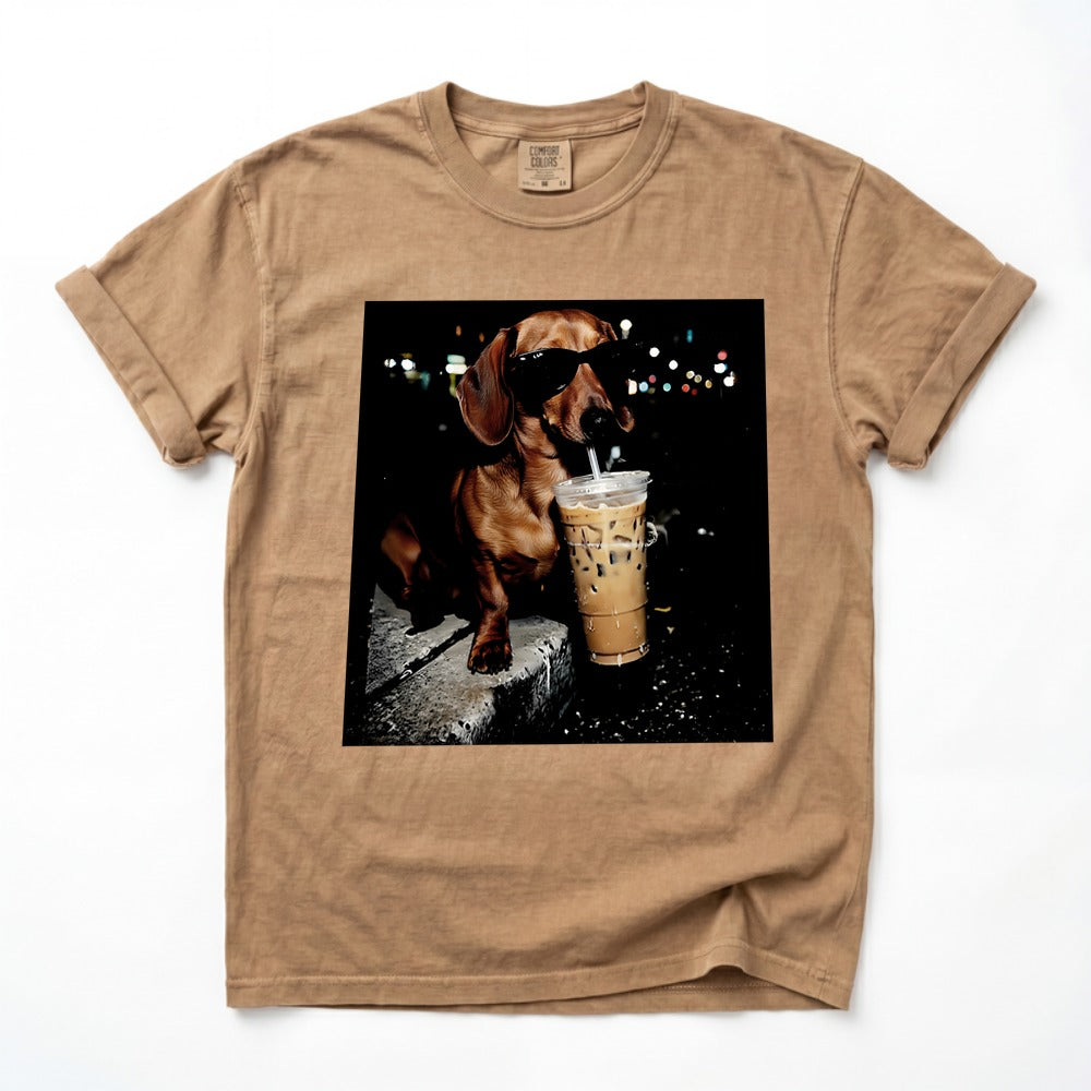 Comfort Colors Funny Dachshund Drinking Iced Coffee Shirt