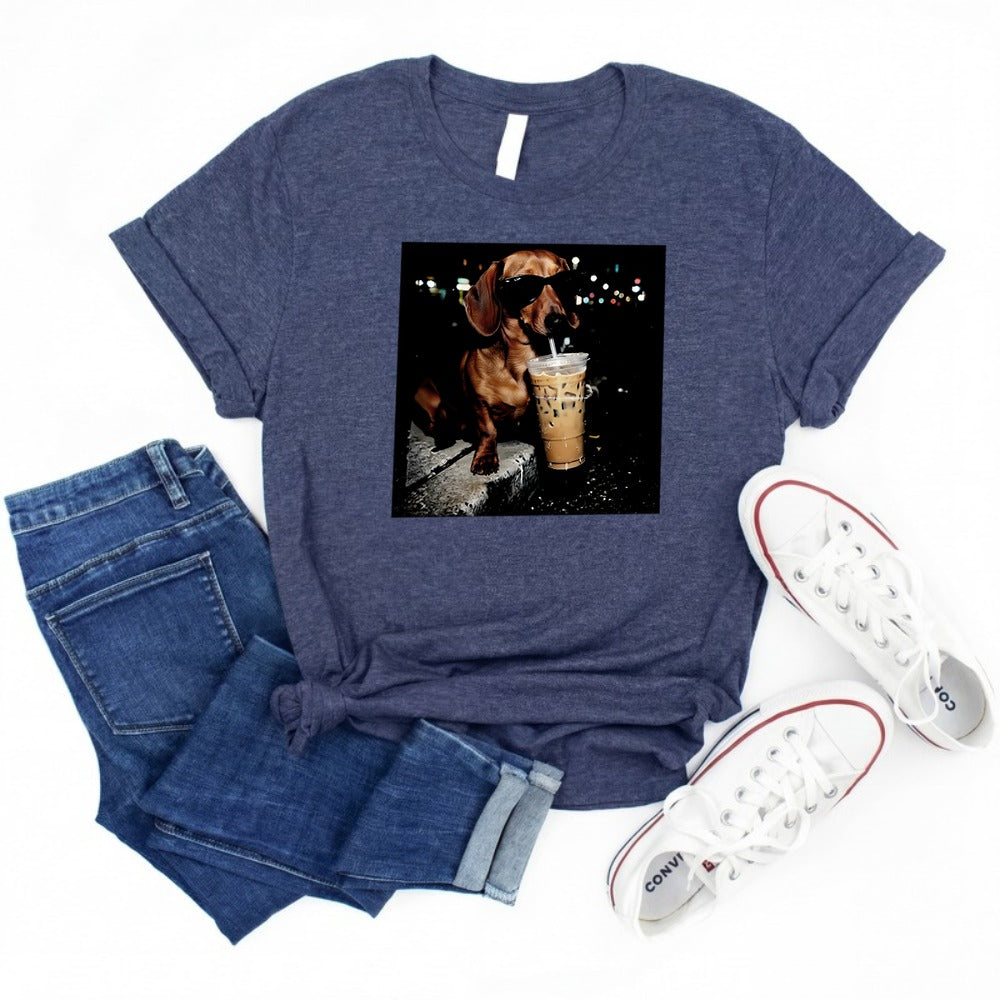 Comfort Colors Funny Dachshund Drinking Iced Coffee Shirt