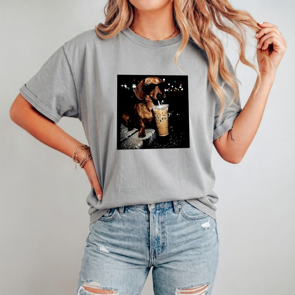 Comfort Colors Funny Dachshund Drinking Iced Coffee Shirt