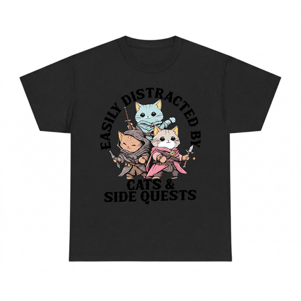 Easily Distracted by Cats and Side Quests T-Shirt