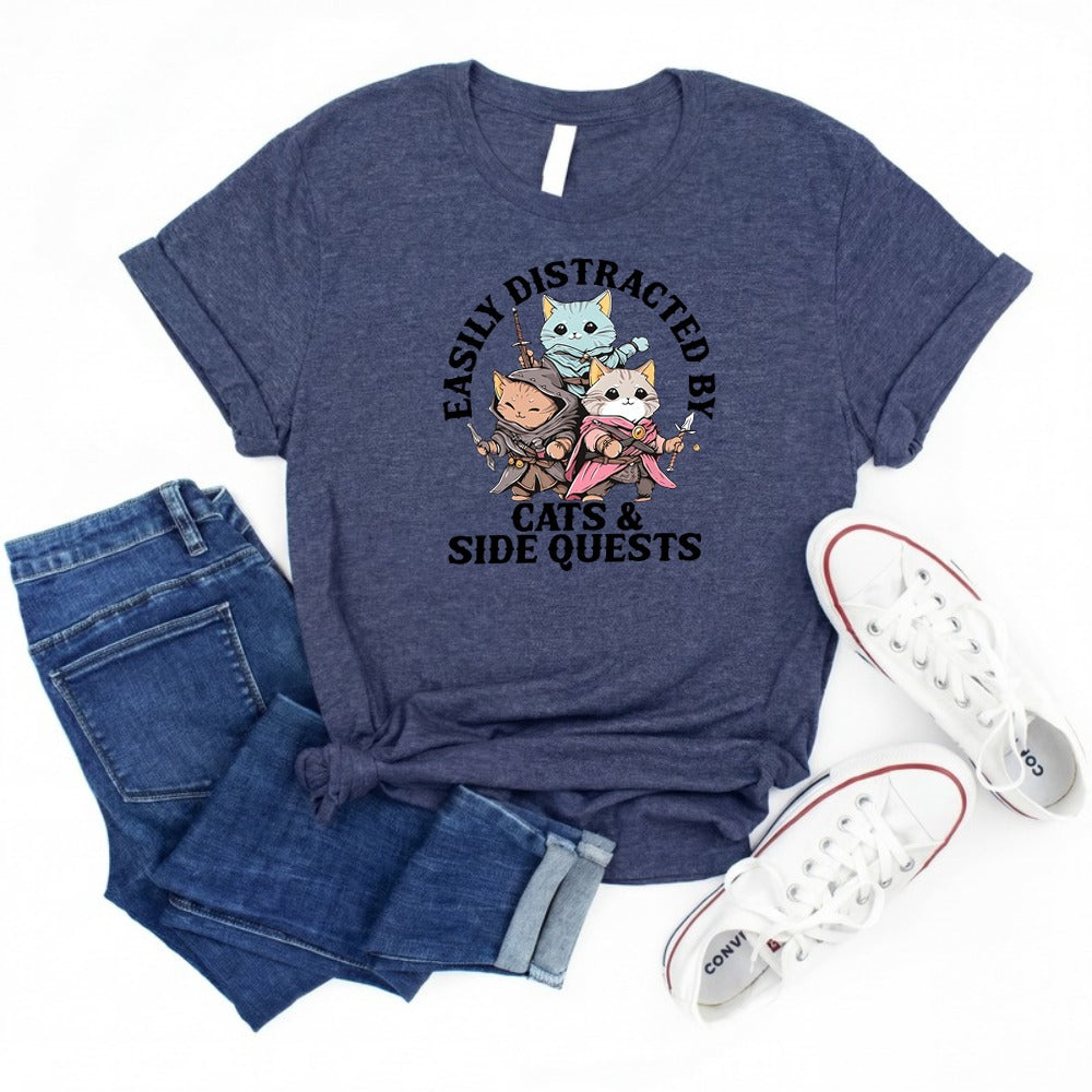 Easily Distracted by Cats and Side Quests T-Shirt