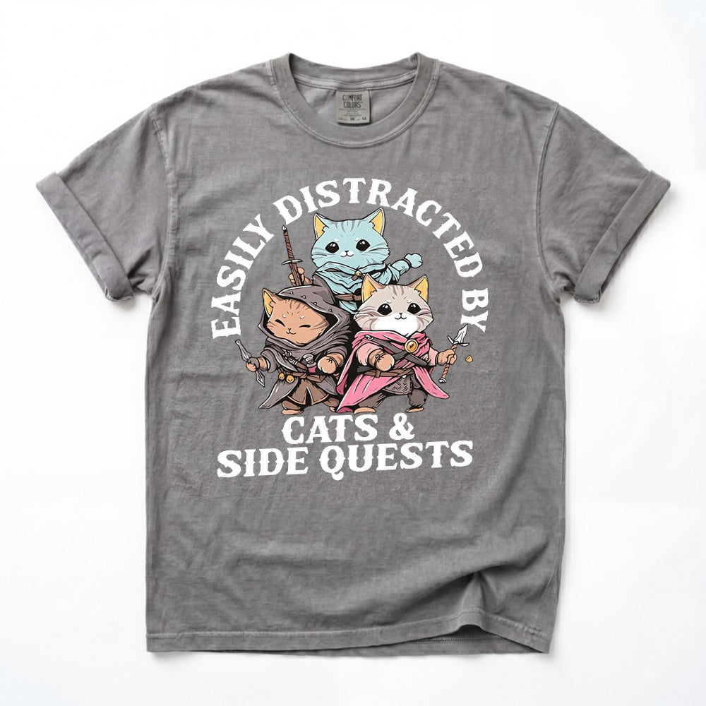 Easily Distracted by Cats and Side Quests T-Shirt