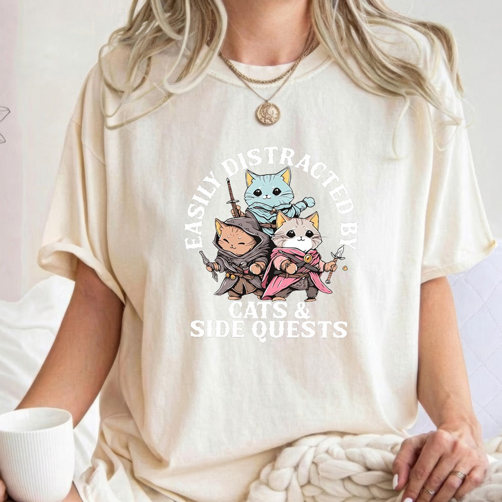 Easily Distracted by Cats and Side Quests T-Shirt