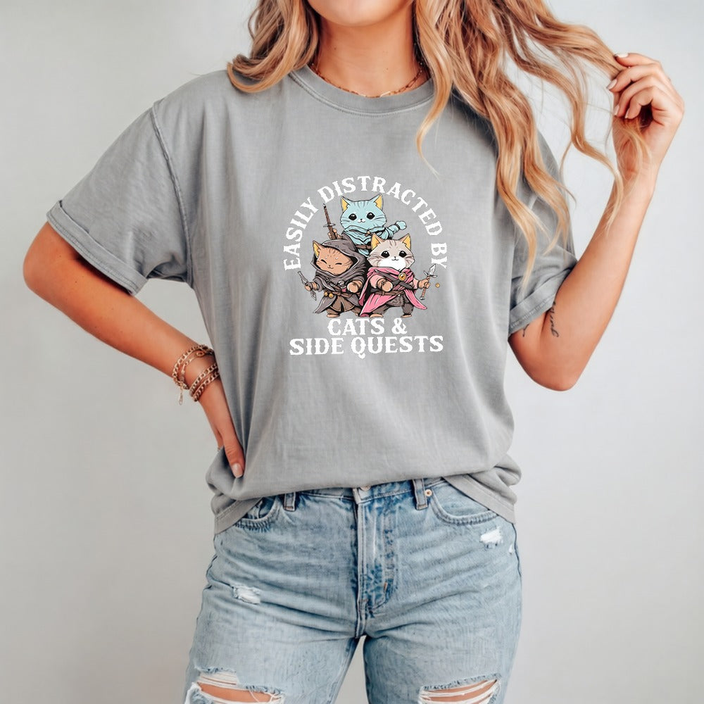 Easily Distracted by Cats and Side Quests T-Shirt