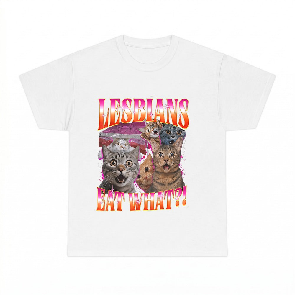 Vintage Lesbians Eat What?! Funny Offensive Cat Bootleg T-shirt
