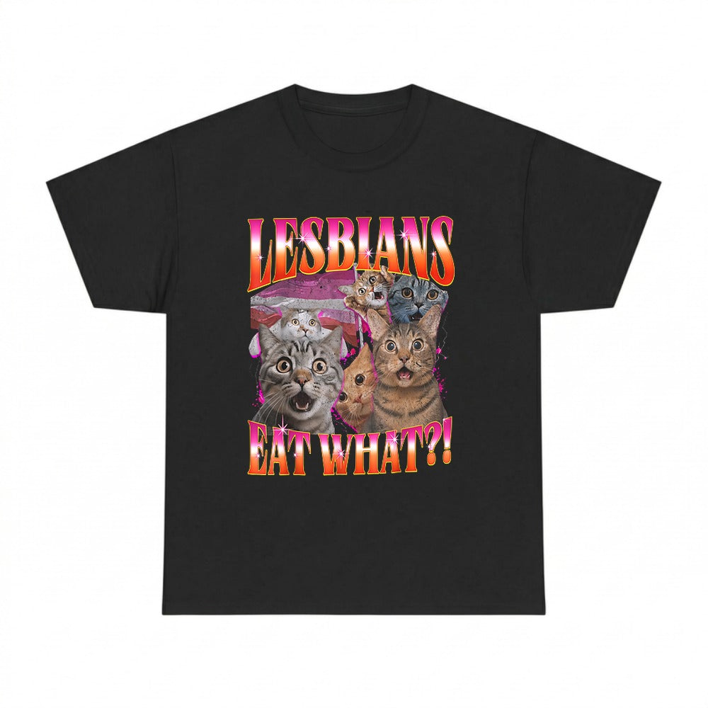 Vintage Lesbians Eat What?! Funny Offensive Cat Bootleg T-shirt
