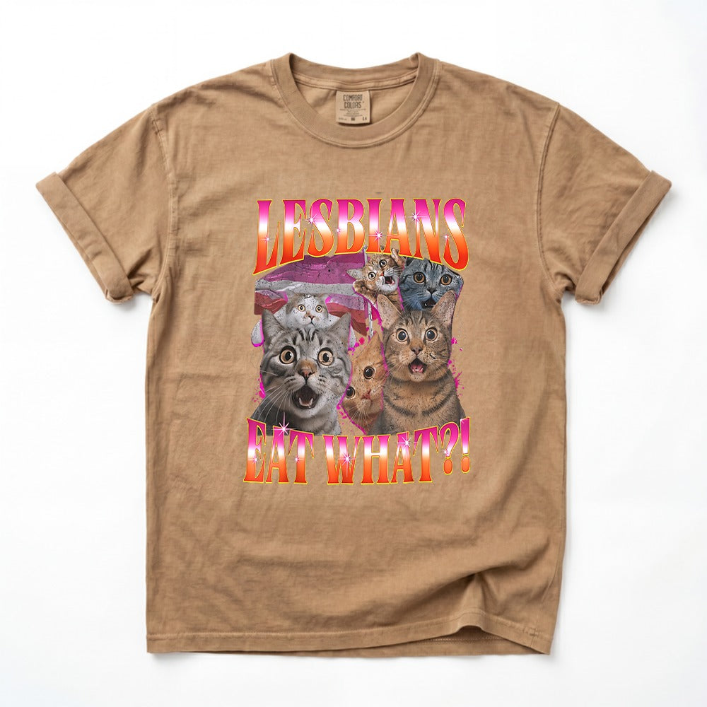 Vintage Lesbians Eat What?! Funny Offensive Cat Bootleg T-shirt