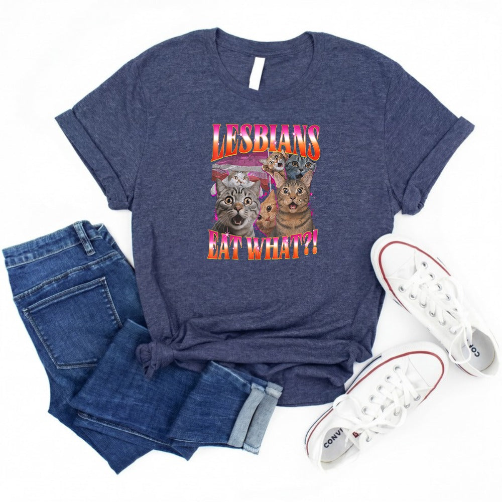 Vintage Lesbians Eat What?! Funny Offensive Cat Bootleg T-shirt