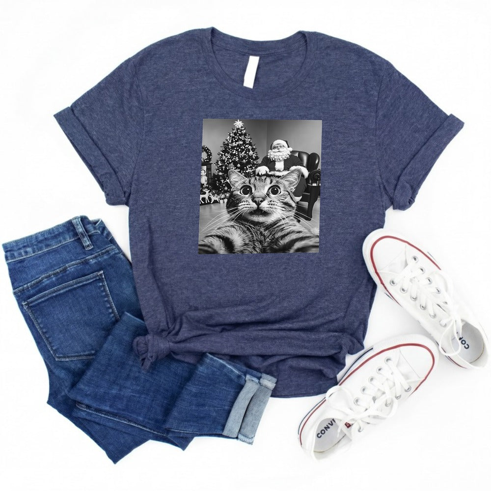 Funny Cat Selfie With Santa Christmas Shirt