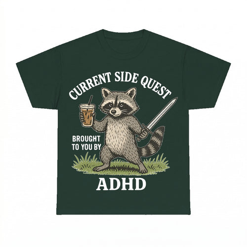 Current Side Quest Adhd Raccoon Shirt - Gildan Unisex Tee