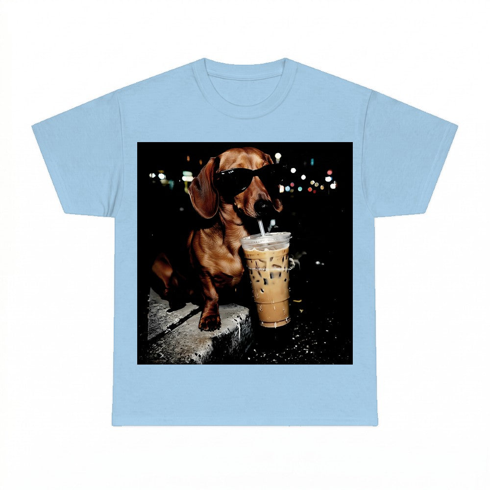 Funny Dachshund Drinking Iced Coffee Shirt - Gildan Unisex T