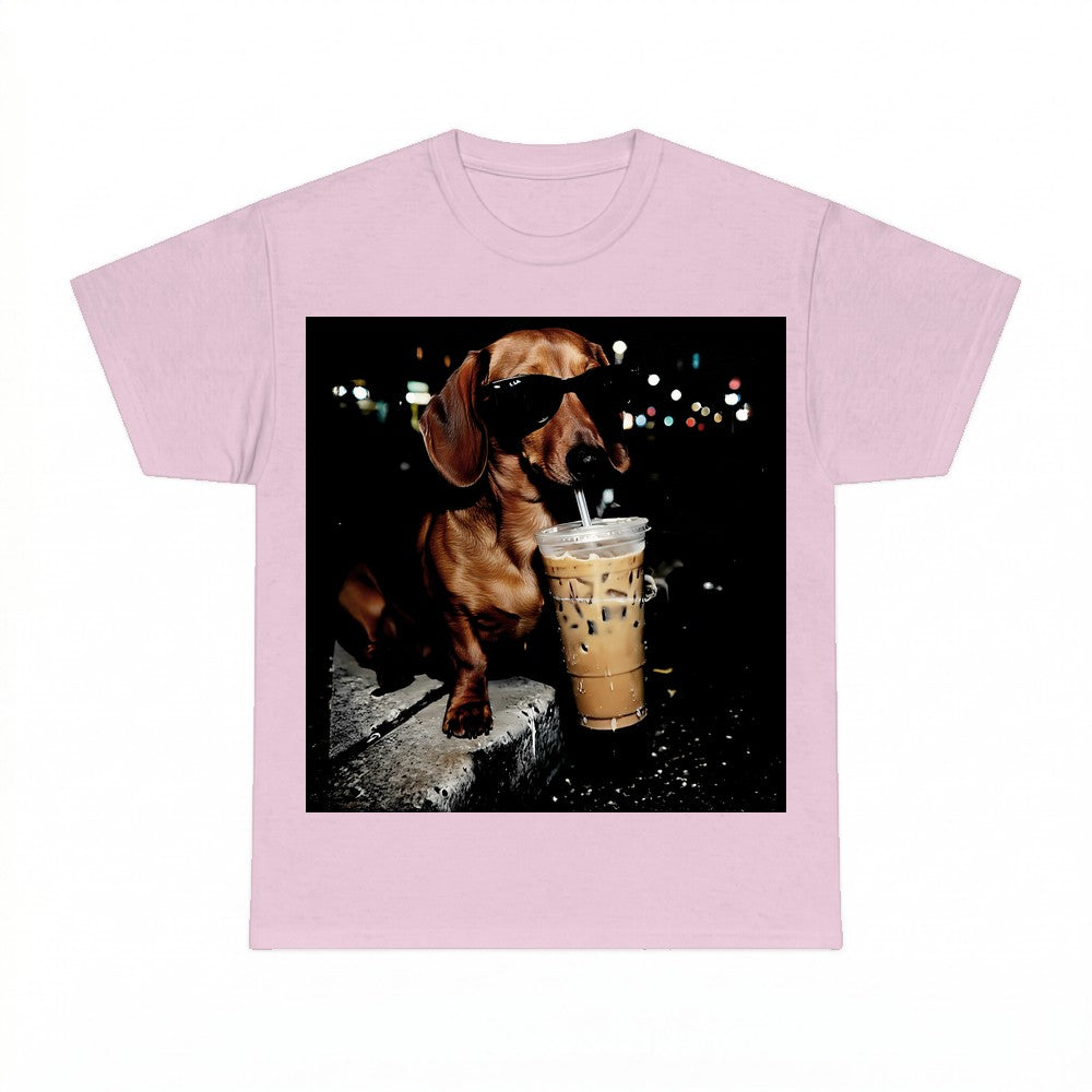 Funny Dachshund Drinking Iced Coffee Shirt - Gildan Unisex T