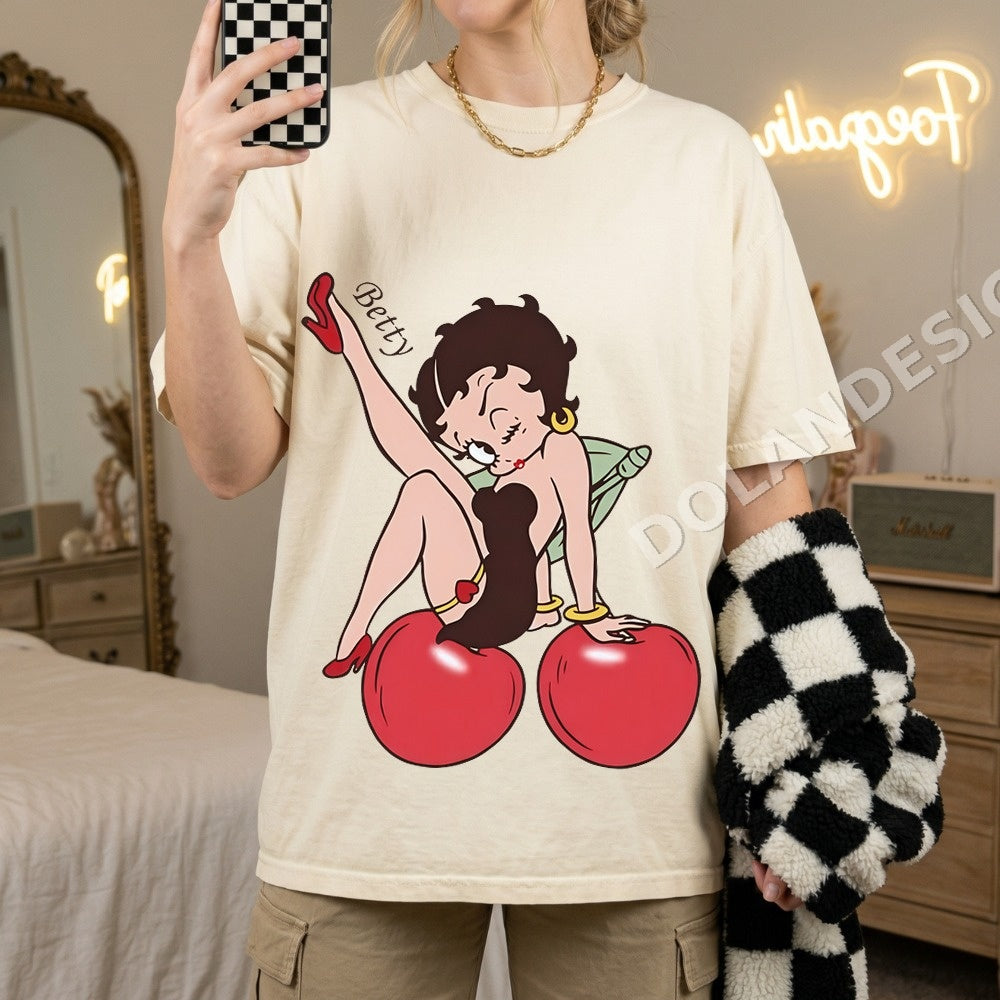 Betty Boop Cherries PNG, Y2k Coquette Digital Download, Retro Girly Shirt Design
