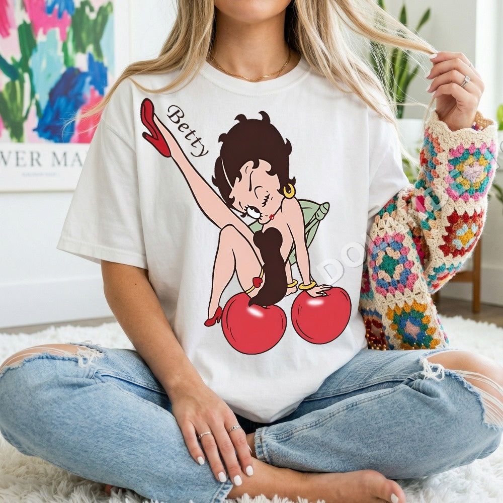Betty Boop Cherries PNG, Y2k Coquette Digital Download, Retro Girly Shirt Design