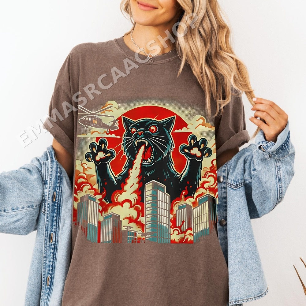 Black Cat Fire Breathing City PNG, Dark Fantasy Digital Download, Instant Download