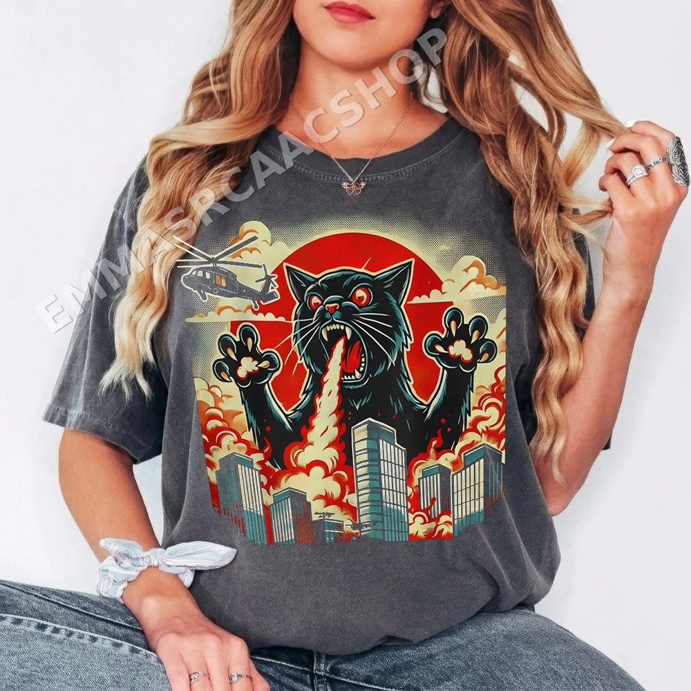 Black Cat Fire Breathing City PNG, Dark Fantasy Digital Download, Instant Download