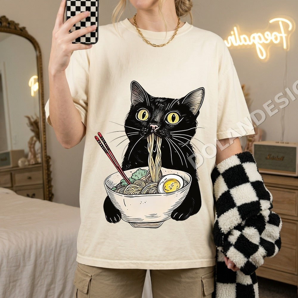Black Cat Ramen PNG, Funny Cat Lover Digital Download, Cute Kitten Sublimation