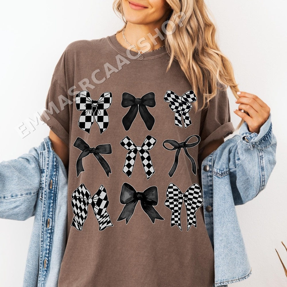 Bow Grid Y2k Coquette PNG, Black Checkerboard Girly Digital Download