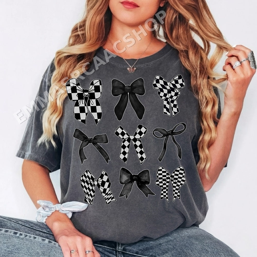 Bow Grid Y2k Coquette PNG, Black Checkerboard Girly Digital Download