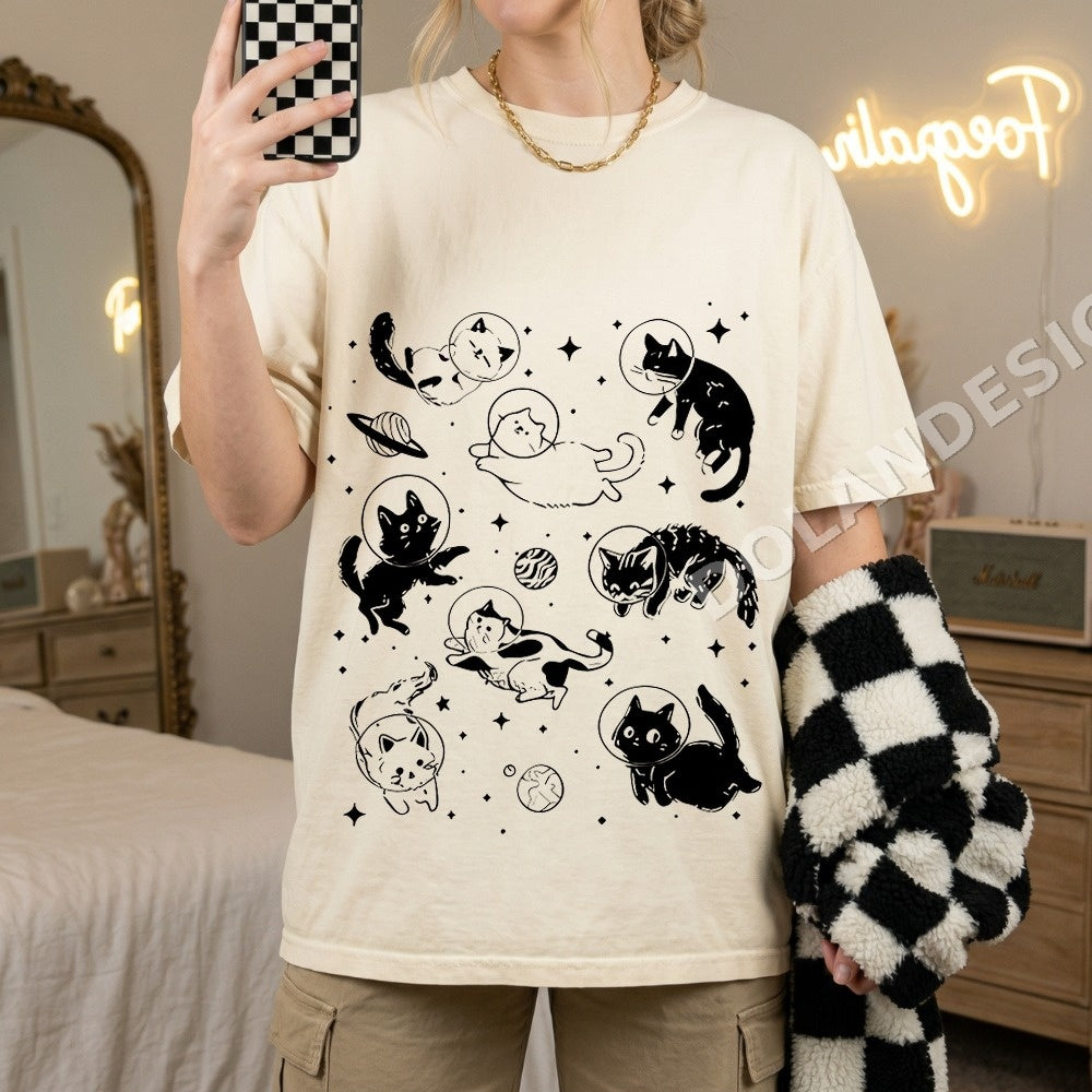 Cartoon Cats in Space PNG, Whimsical Digital Download, Instant Download