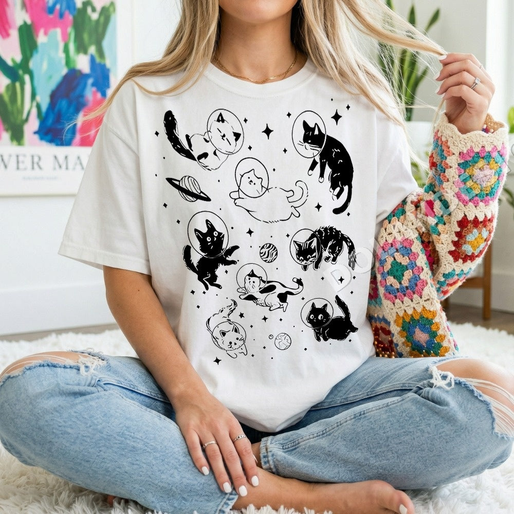 Cartoon Cats in Space PNG, Whimsical Digital Download, Instant Download