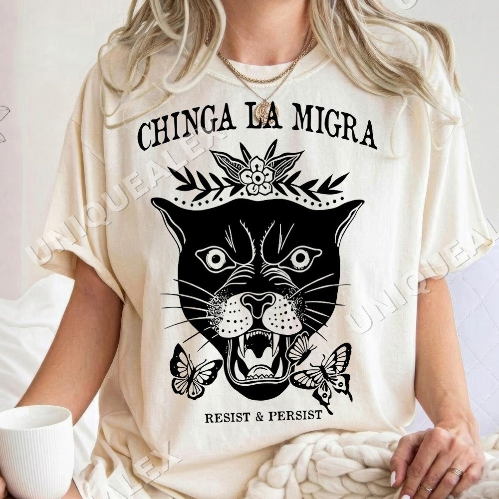 Chinga La Migrarresist & Persist Motivational PNG, Fierce Panther Flower Digital Download