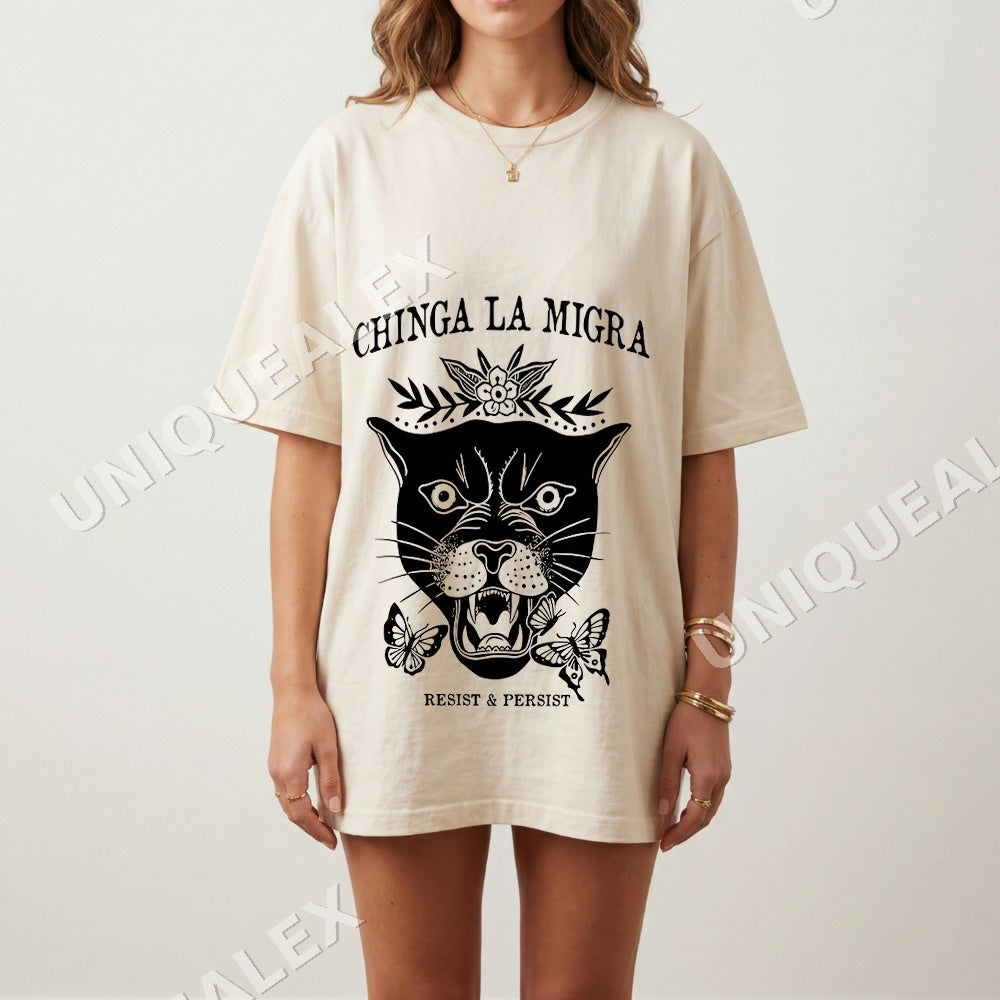 Chinga La Migrarresist & Persist Motivational PNG, Fierce Panther Flower Digital Download