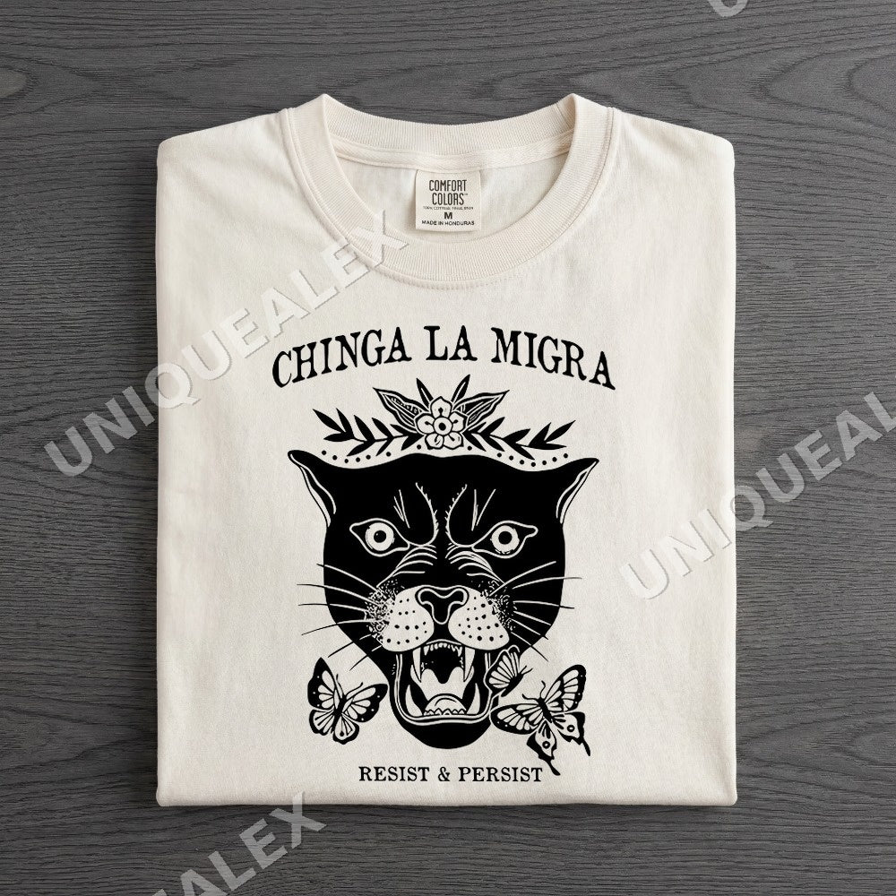 Chinga La Migrarresist & Persist Motivational PNG, Fierce Panther Flower Digital Download