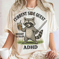 Current Side Quest Adhd Raccoon PNG, Funny Coffee Sword Digital Download