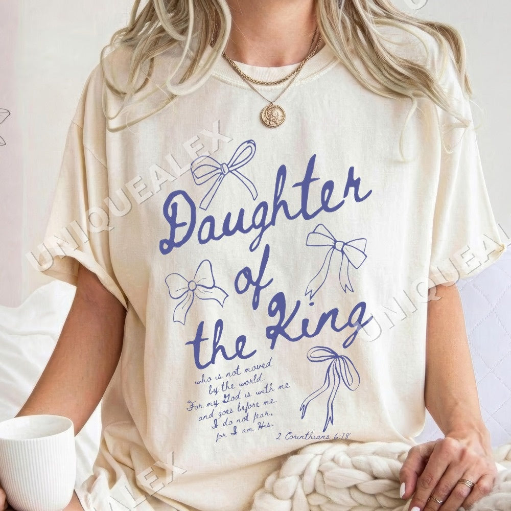 Daughter of the King PNG, Christian Faith Bible Verse Digital Download, Blue Script Bow Graphic