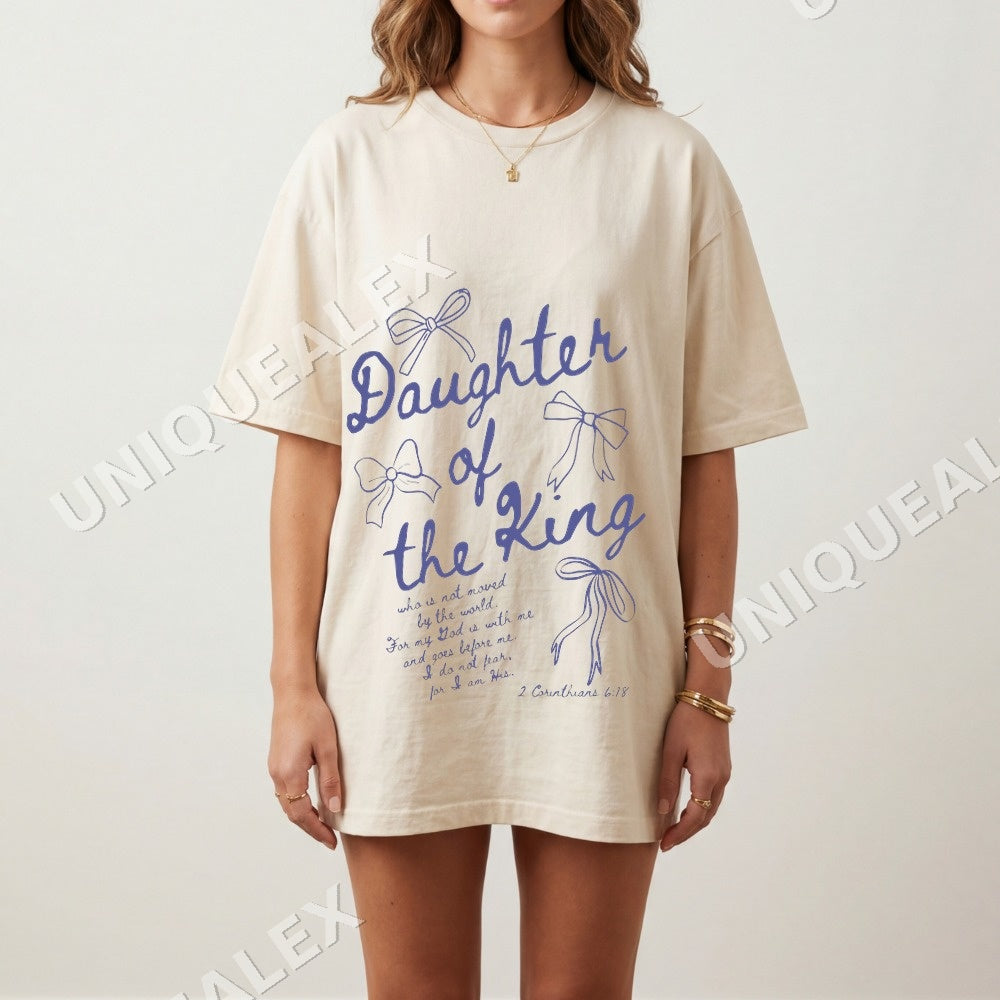 Daughter of the King PNG, Christian Faith Bible Verse Digital Download, Blue Script Bow Graphic