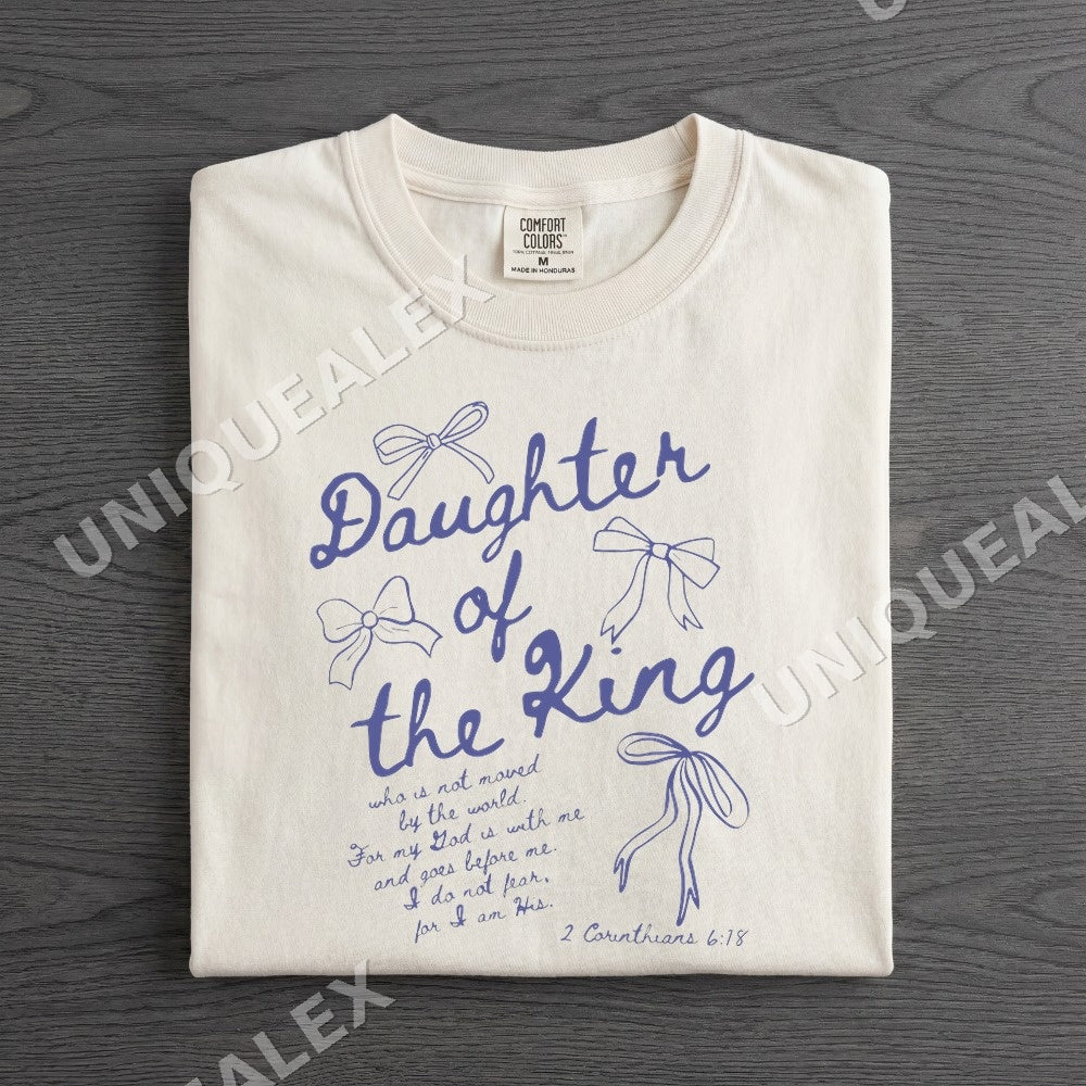 Daughter of the King PNG, Christian Faith Bible Verse Digital Download, Blue Script Bow Graphic