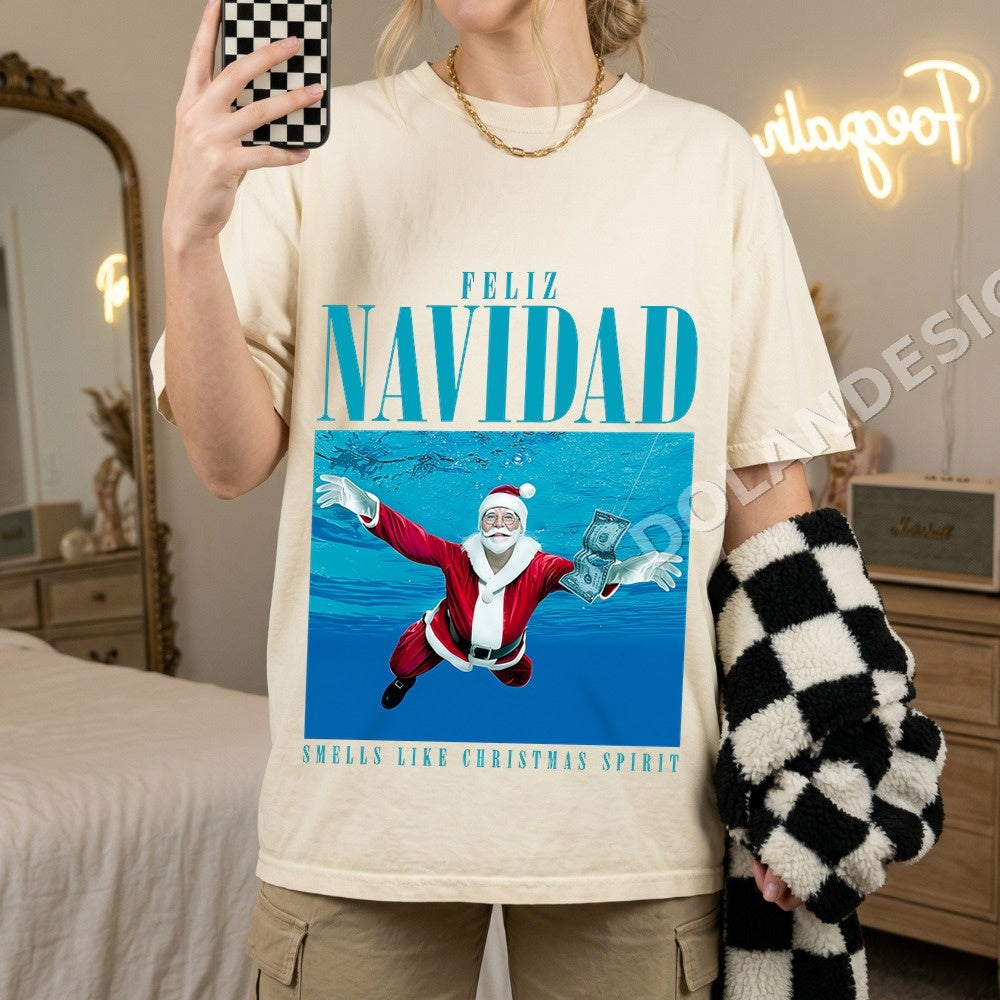 Feliz Navidad Smells Like Christmas Spirit PNG, Santa Underwater Digital Download, Funny Christmas Clipart