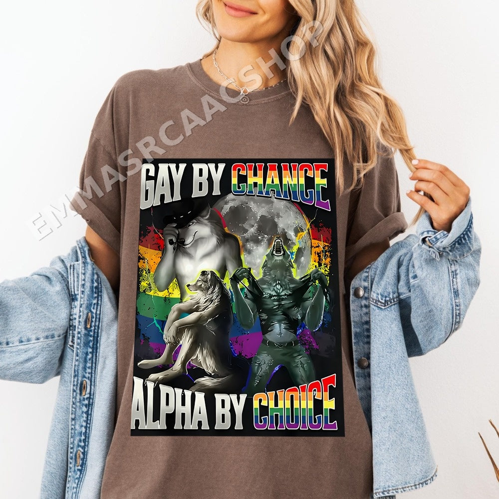 Gay By Chance Alpha By Choice PNG, Lgbtq Pride Wolf Design Digital Download