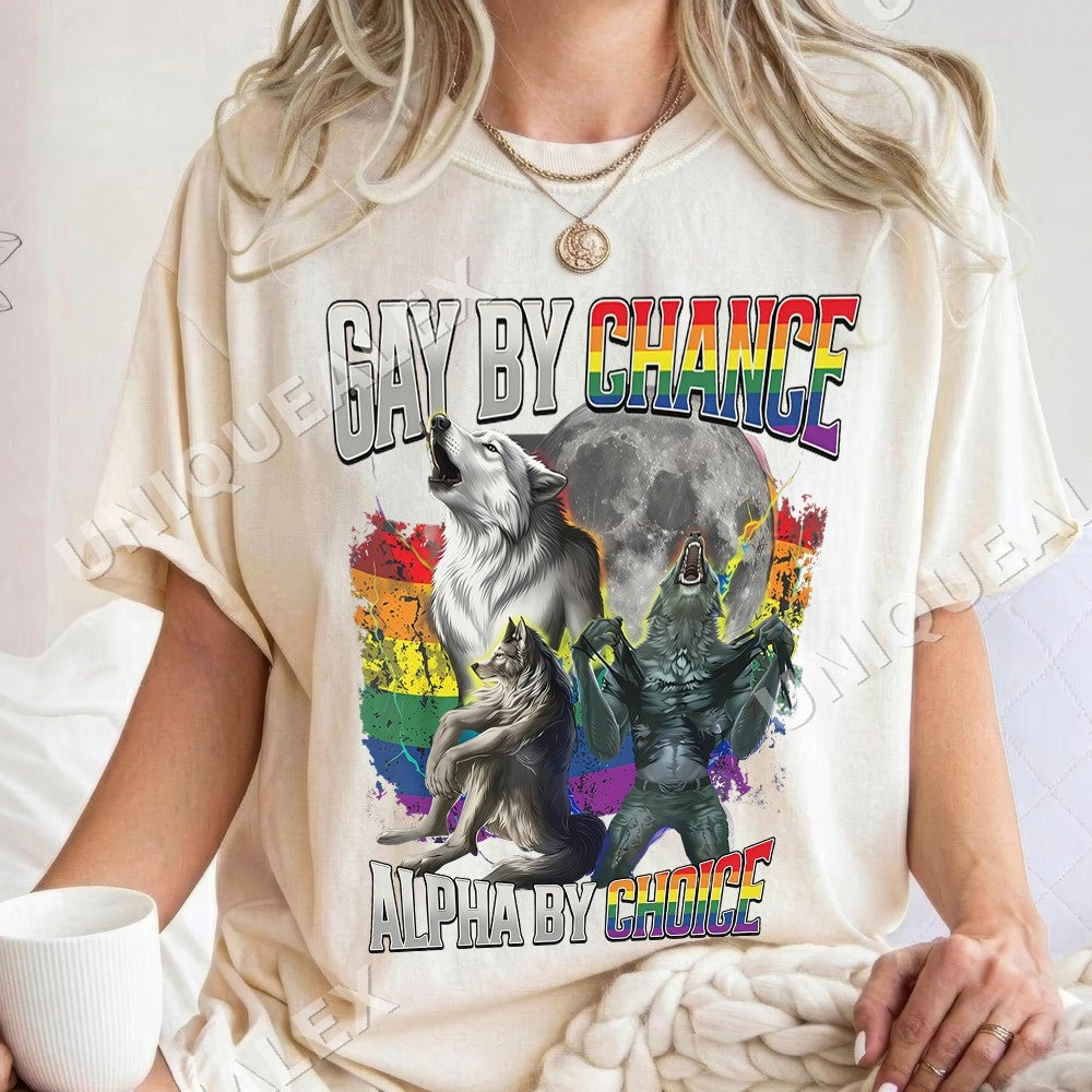 Gay By Chance Alpha By Choice Wolves Moon PNG, Lgbtq Pride Digital Download