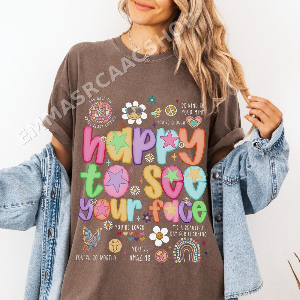 Happy to See Your Face Teacher PNG, Retro Boho Digital Download