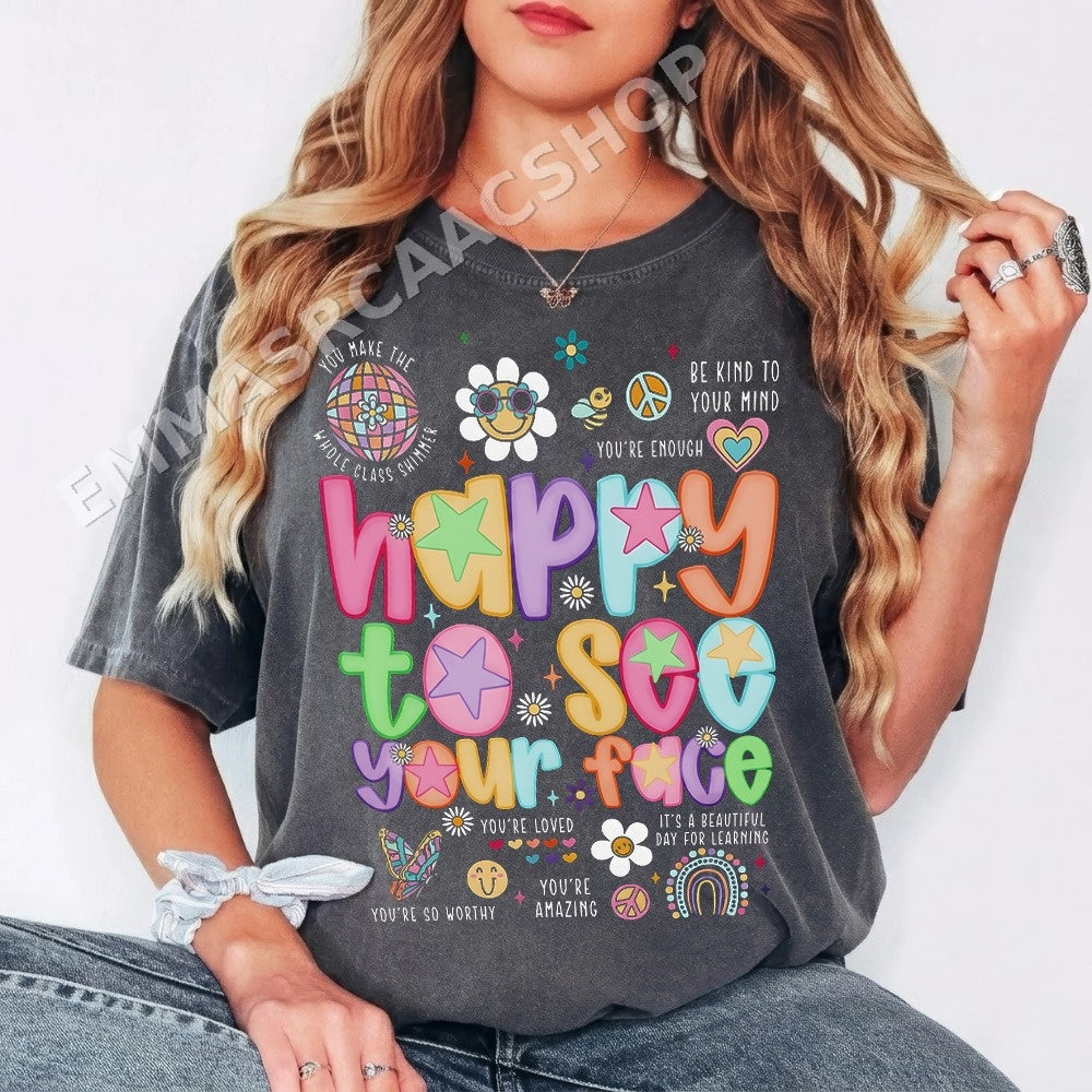 Happy to See Your Face Teacher PNG, Retro Boho Digital Download