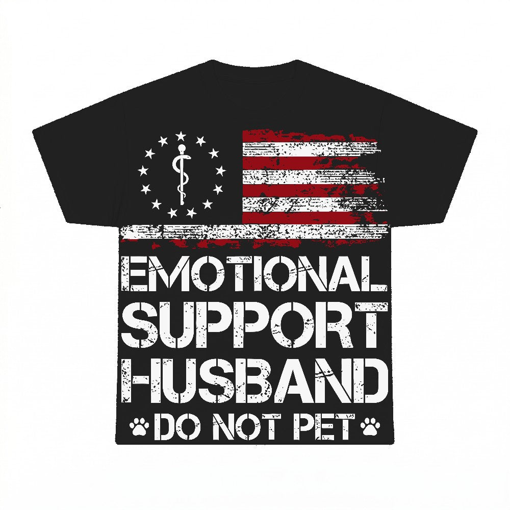 Emotional Support Husband patriotic design on black tee