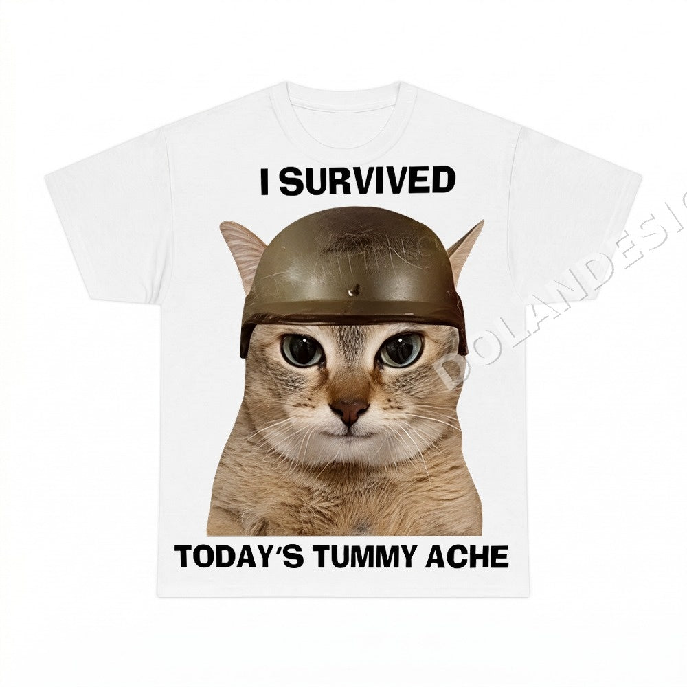 I Survived Todays Tummy Ache Cat Shirt - Gildan Unisex Tee