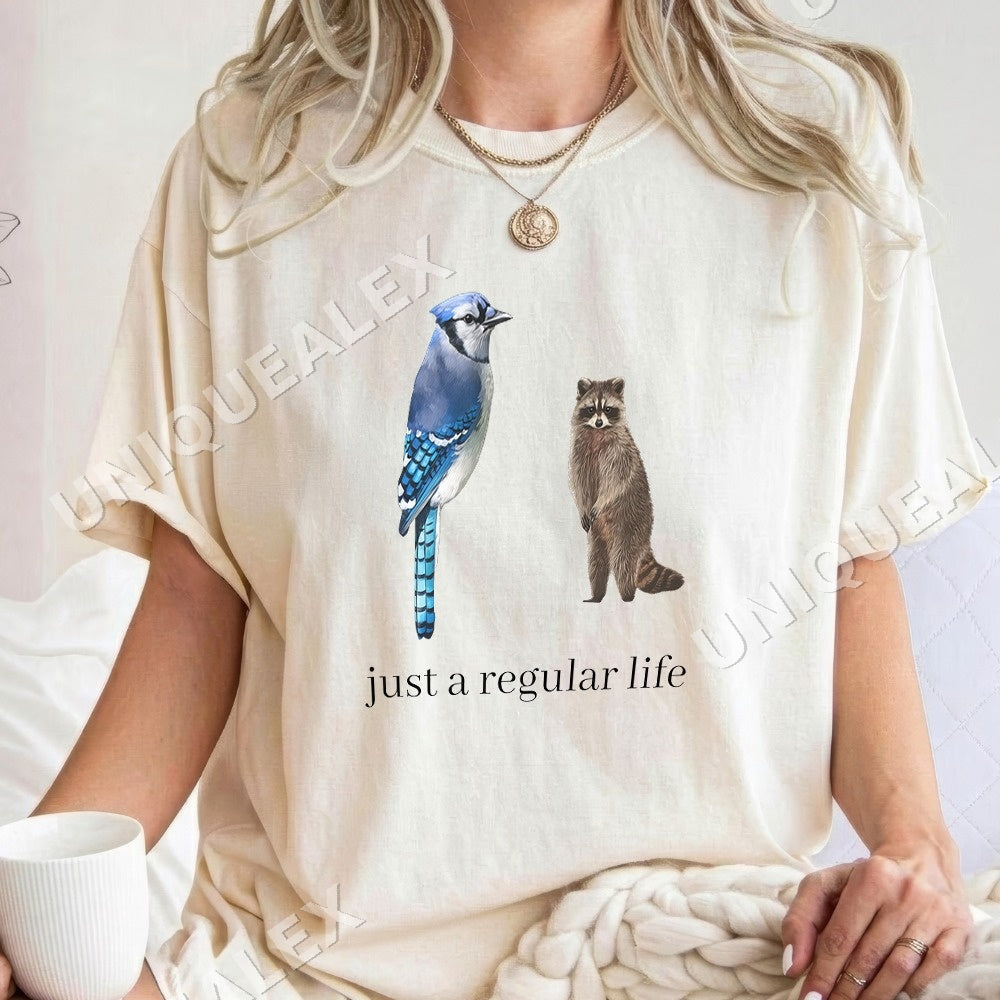 Just a Regular Life Blue Jay Raccoon Shirt - Gildan Unisex Tee