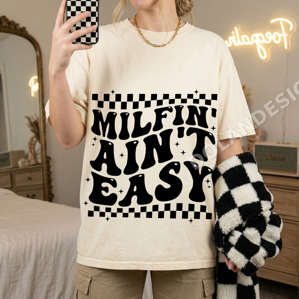Milfin' Ain't Easy PNG, Checkerboard Stars Mama Design, Digital Download