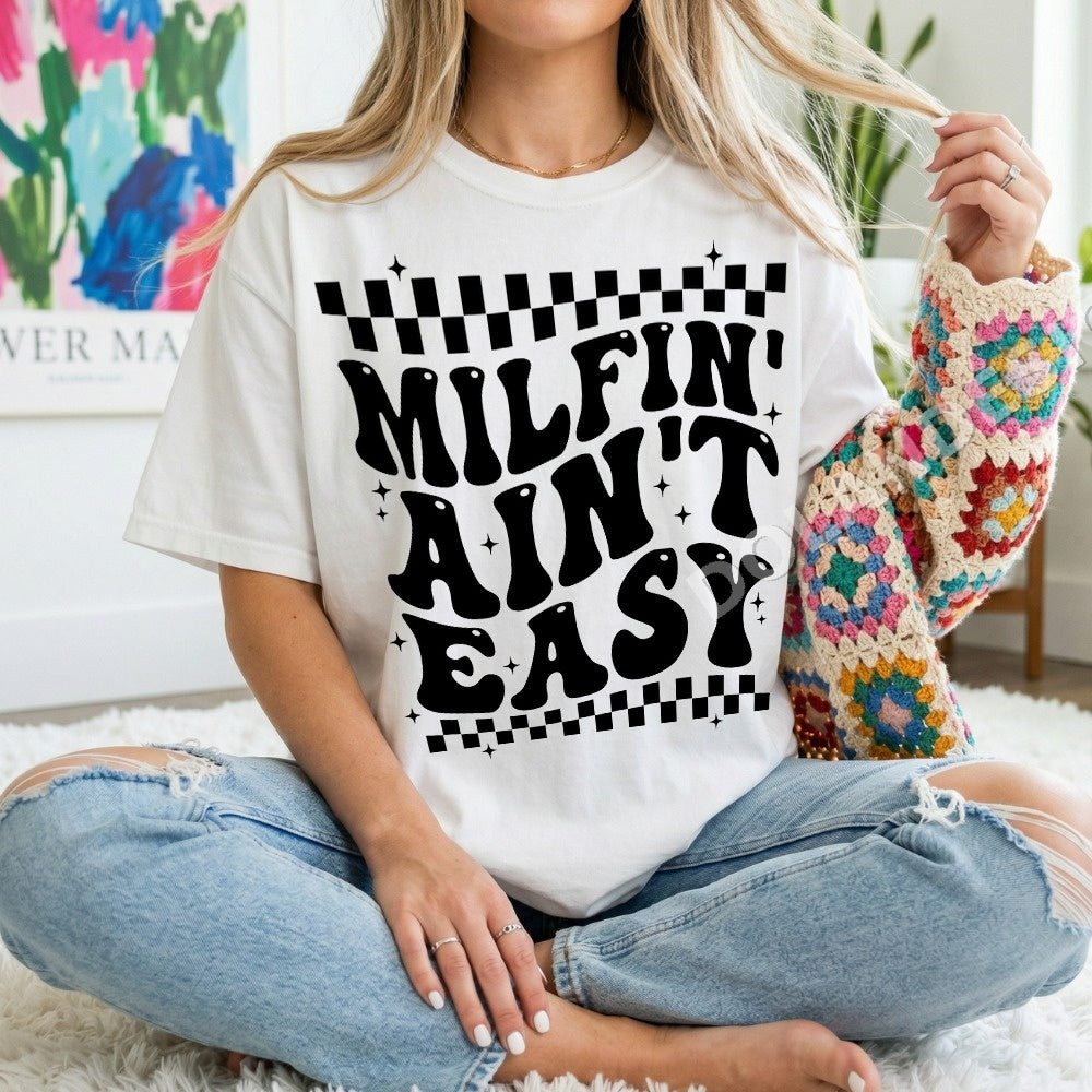 Milfin' Ain't Easy PNG, Checkerboard Stars Mama Design, Digital Download