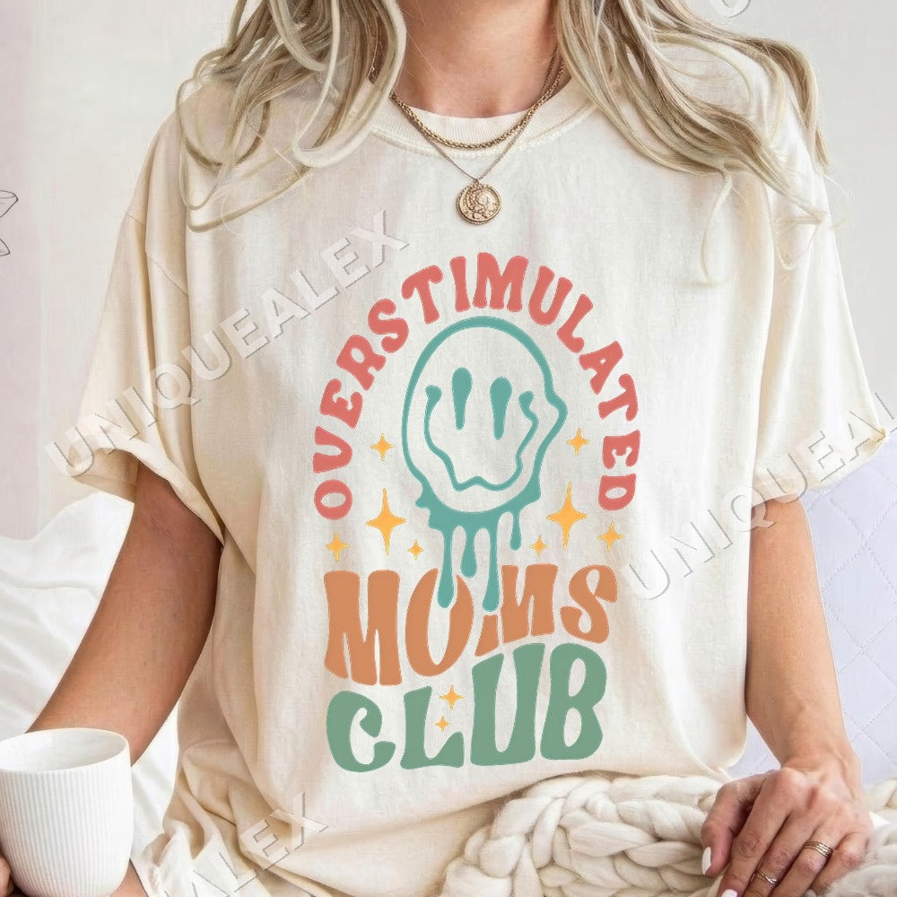 Overstimulated Moms Club PNG, Mom Life Retro Digital Download, Melting Smiley