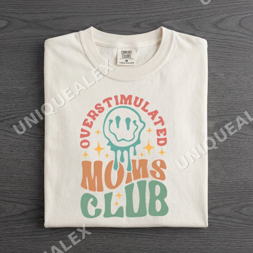 Overstimulated Moms Club PNG, Mom Life Retro Digital Download, Melting Smiley