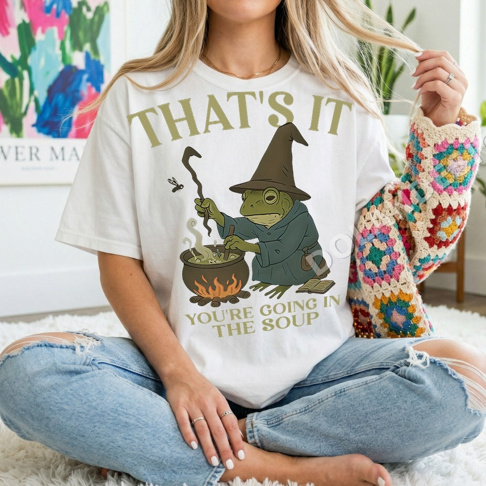 Thats It Youre Going In The Soup Frog Wizard PNG, Halloween Gothic Digital Download, Spooky Cauldron Art