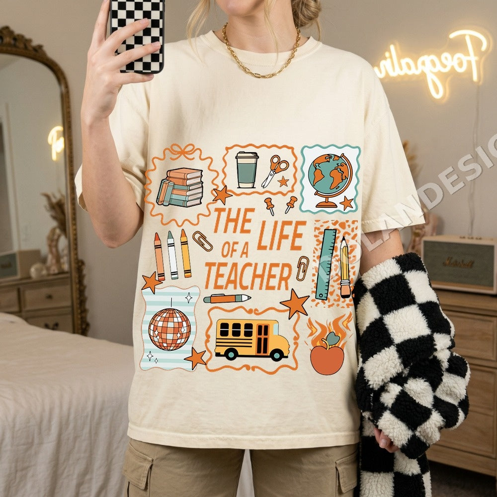 The Life Of A Teacher PNG, Retro Boho School Supplies Digital Download