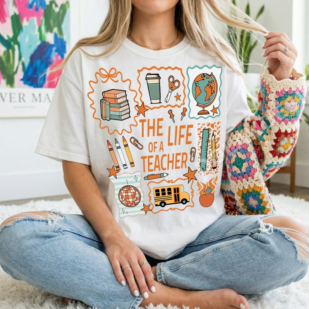 The Life Of A Teacher PNG, Retro Boho School Supplies Digital Download